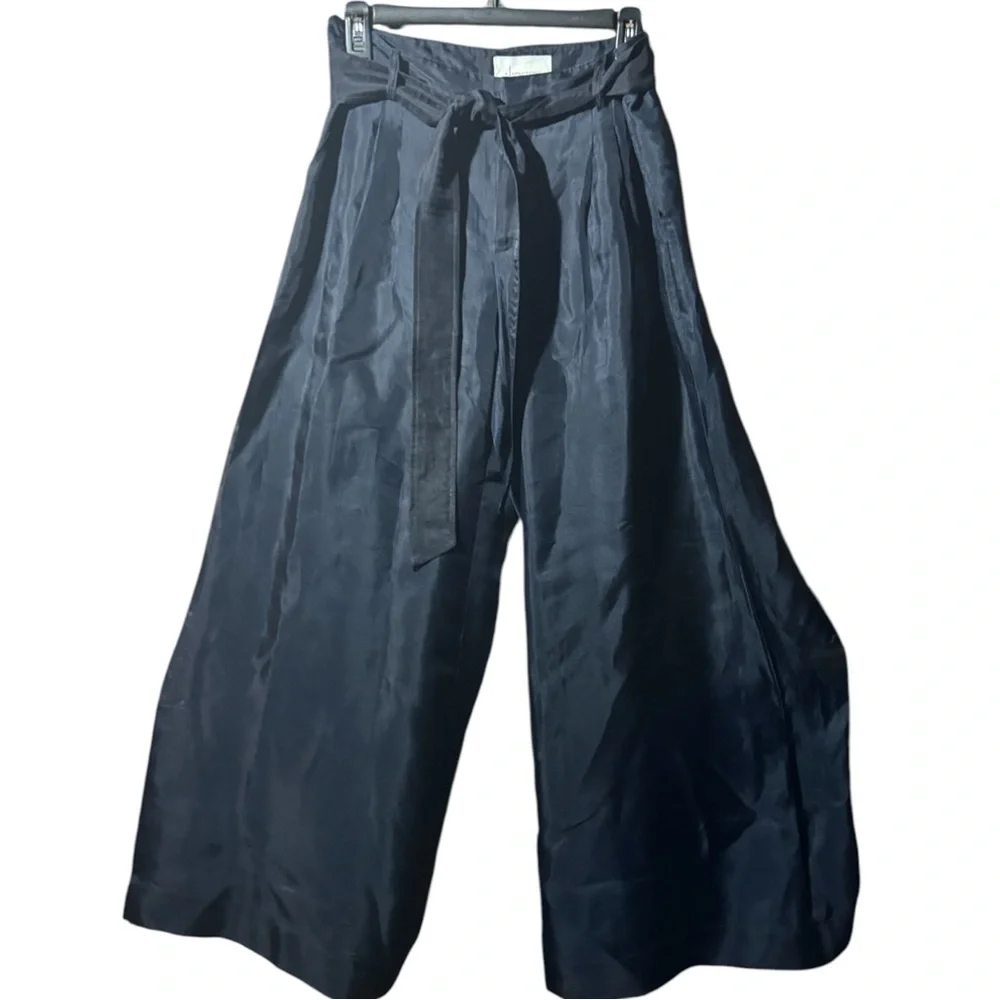By Anthropologie Navy Silk Organza Wide-Leg Pants - Picture 3 of 7
